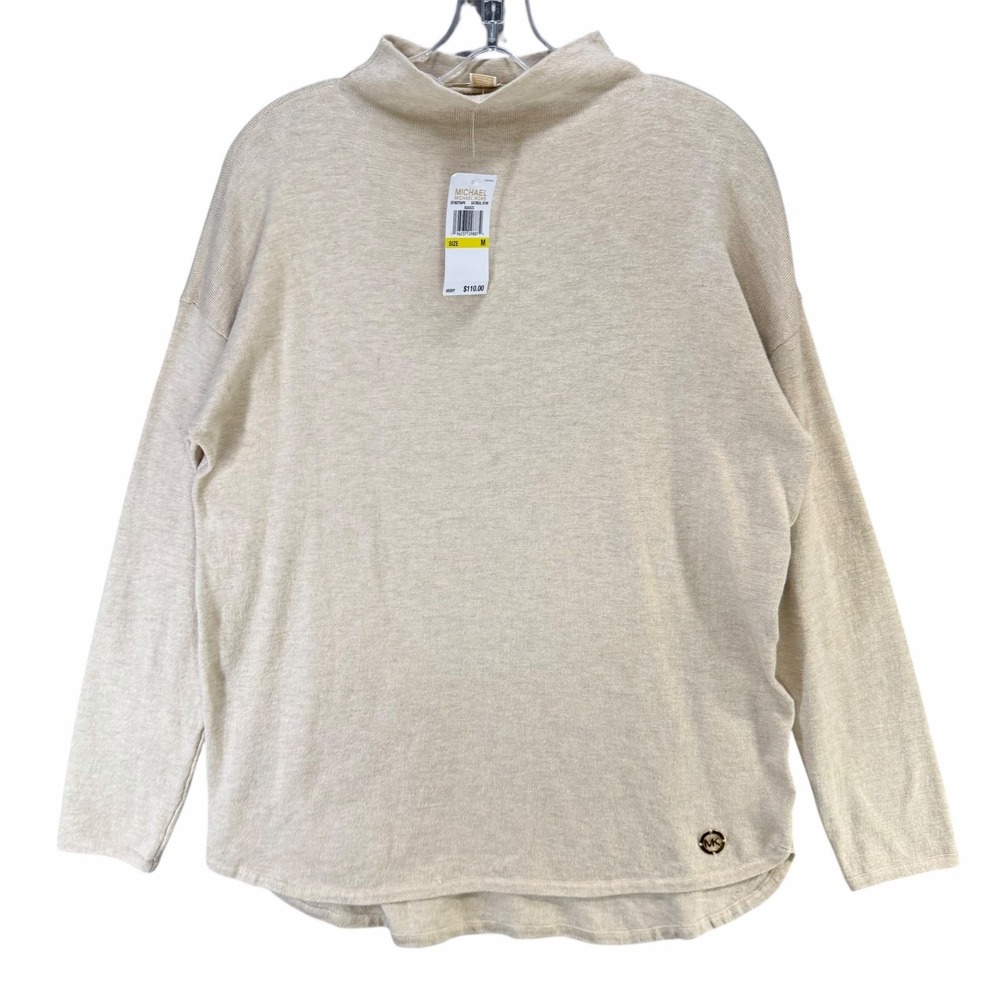 Michael Michael Kors Sweater Women L Oatmeal Beige Turtleneck Modern Lightweight